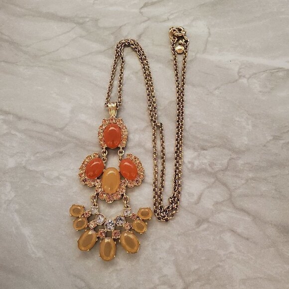 J. Crew Jewelry - 🧡 J Crew Pendant Orange Fan Gold Crystal Rhinstone Necklace 🧡